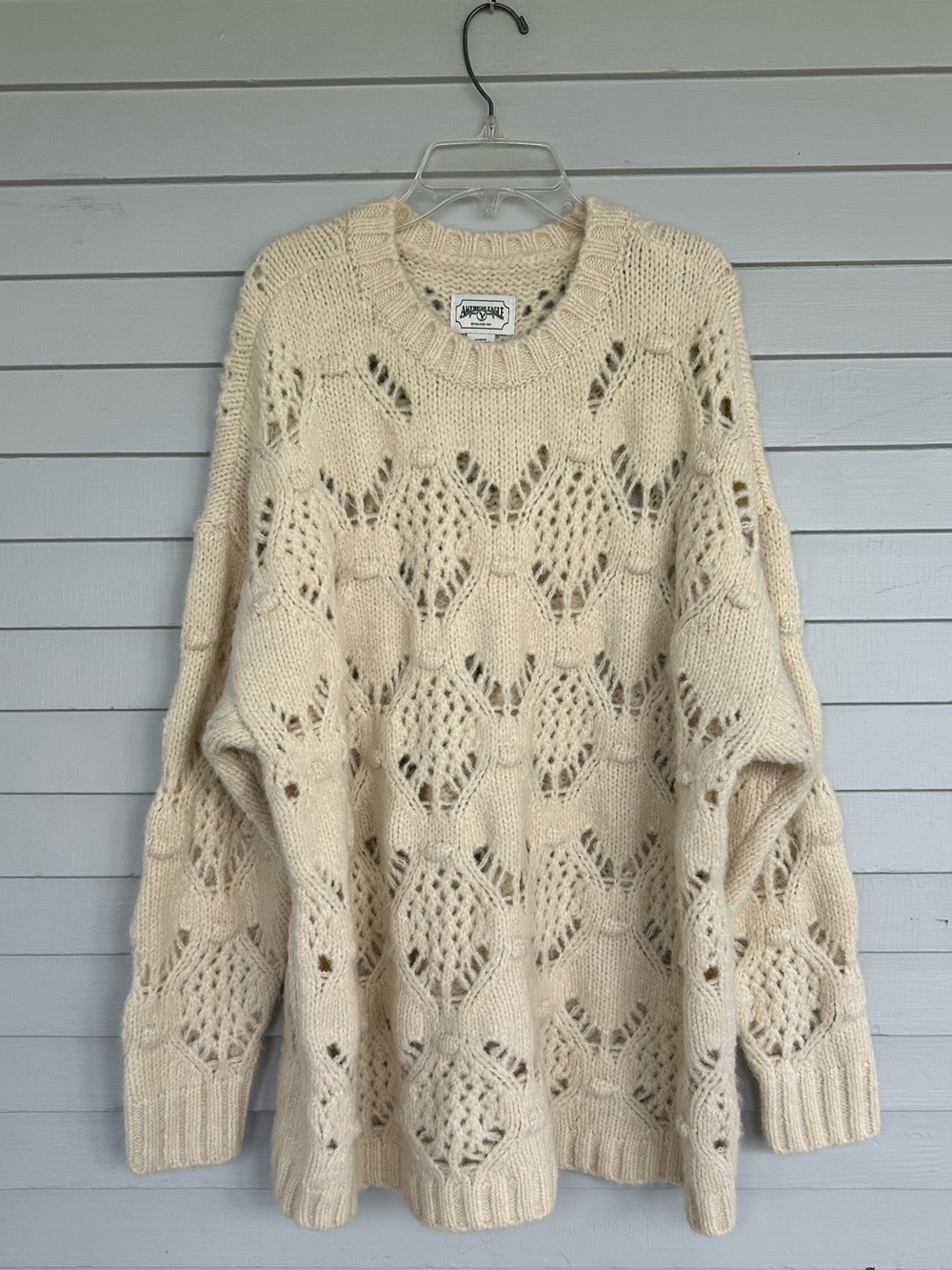 American Eagle Cream Chunky Knit Oversized Crewneck Sweater Size M